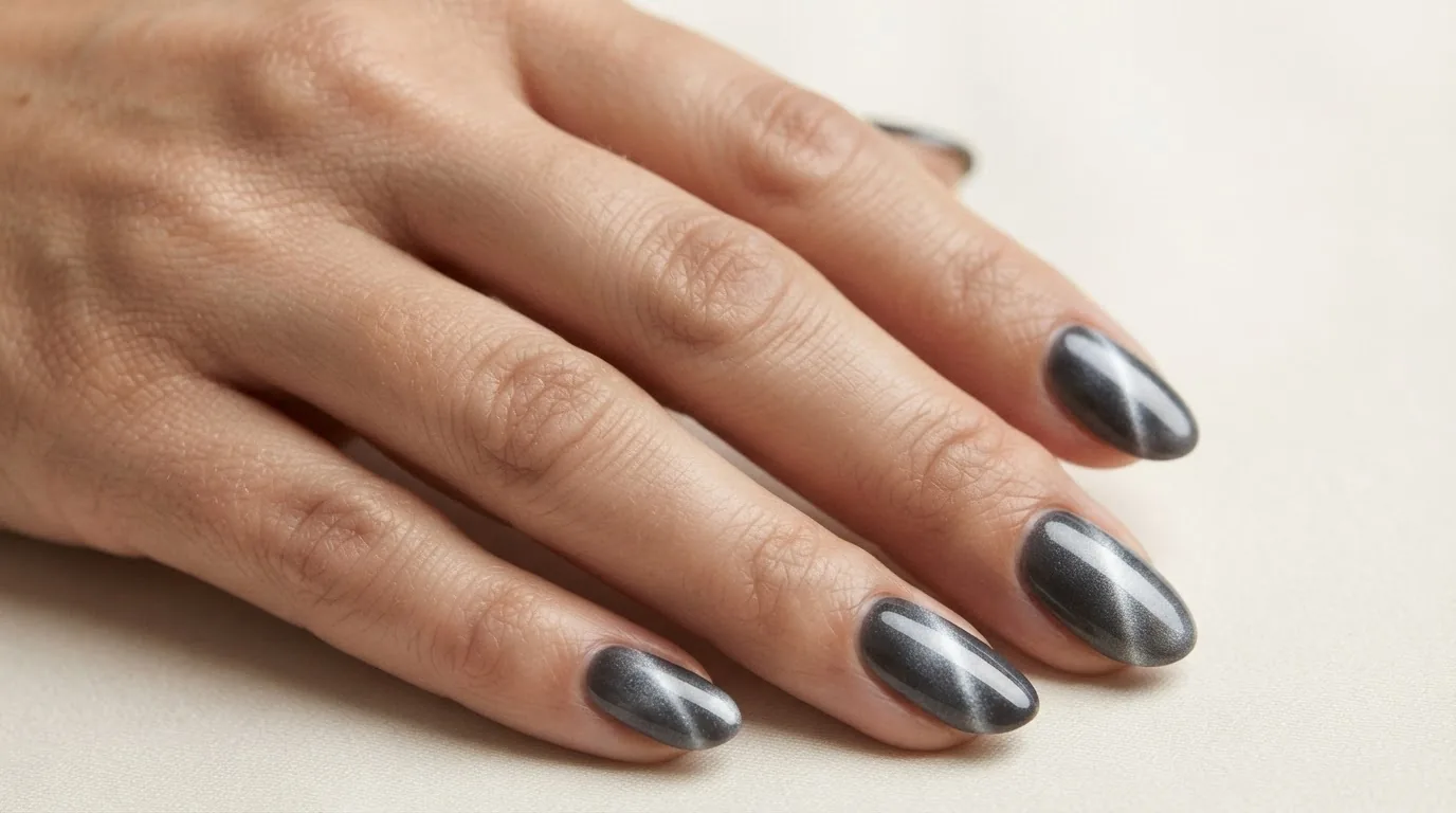 Manucure cat eye argentée, illustration générée par IA