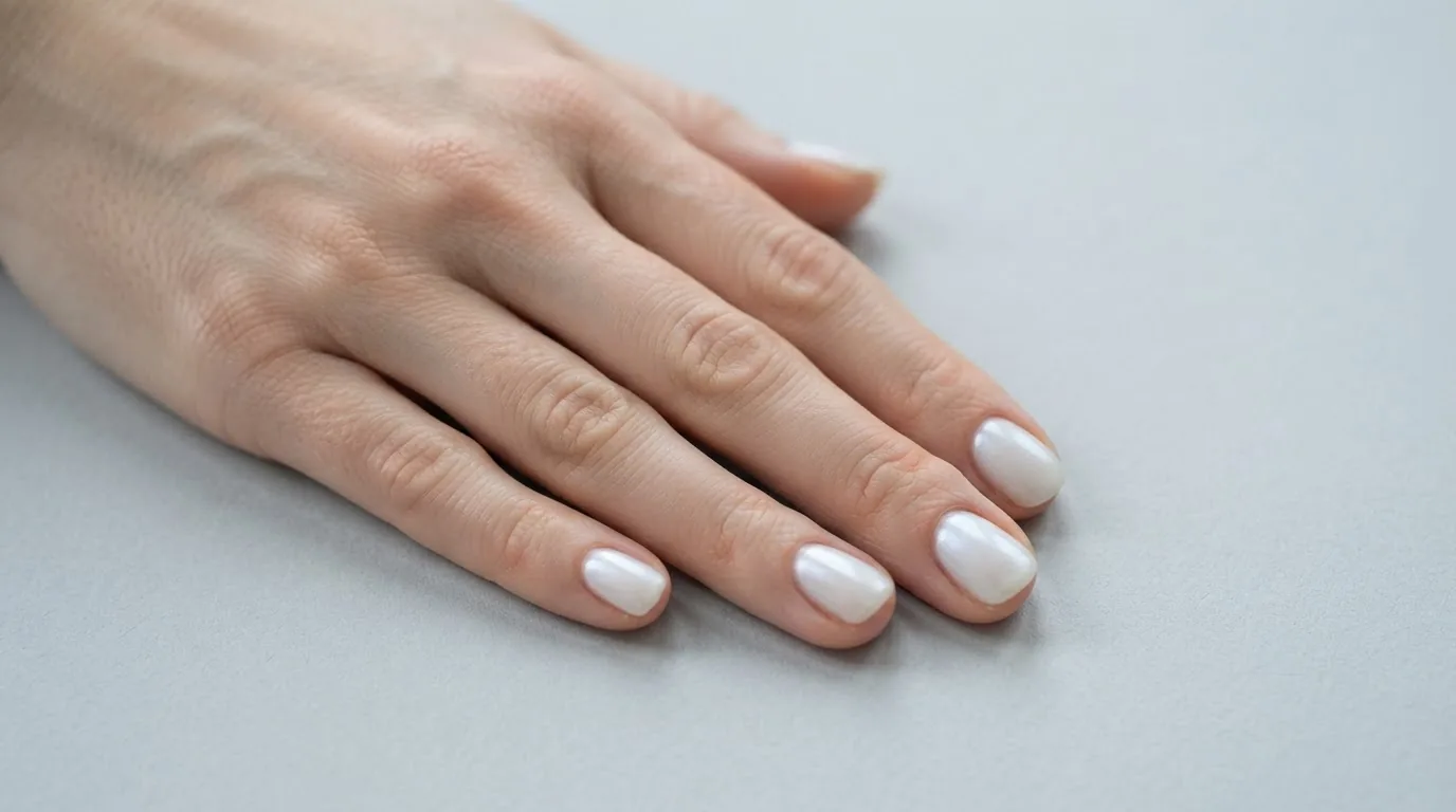 Manucure blanc laiteux couvrant aux reflets nacrés froids